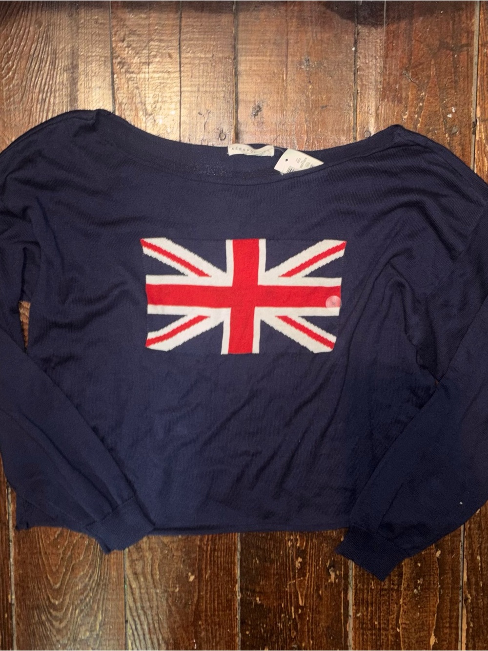 Aeropostale Navy Women's Sweater with Union Jack Flag